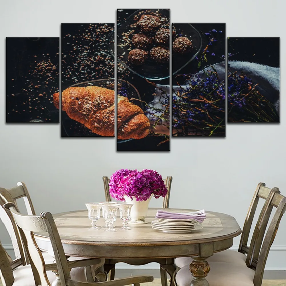 

Modern Kitchen & Restaurant Canvas Painting Home Decor For Wall Art 5 Pieces Chocolate Ball And Flower Posters Modular Pictures