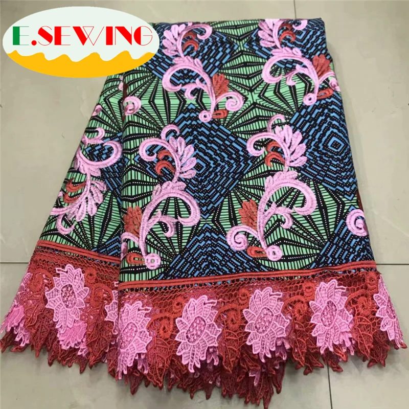 Высокое качество африканская восковая кружевная ткань последняя восковая кружевная ткань африканская вышивка голландский воск с гипюровой кружевной тканью платье