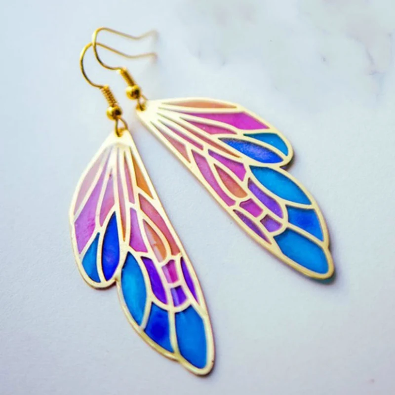 Butterfly Wing Earrings Gradient Colorful Handmade