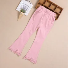 Весенние новые стильные эластичные штаны клеш в Корейском стиле для девочек Хлопковые Штаны для больших мальчиков модные детские штаны
