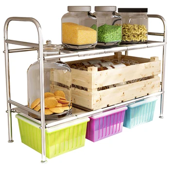 

304 stainless steel kitchen sink rack floor pan storage rack