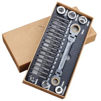 

1set Ratcheting Multi Socket Wrench Set Multi-Functional Box End Wrench Metric with Adapter Sockets Screwdriver Bits