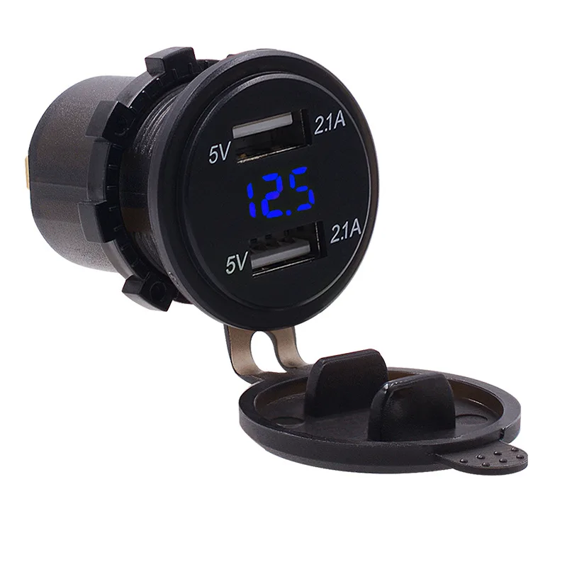 

Motorcycle Car Dual USB Charger Socket Voltmeter Adapter Voltage 12V-24V Voltage Current Meter Tester LED Display