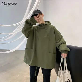 

Jackets Men Solid Pullover Hooded All-match Pockets Harajuku Mens Spring Autumn Students Loose Casual Clothing Ulzzang Chic Coat