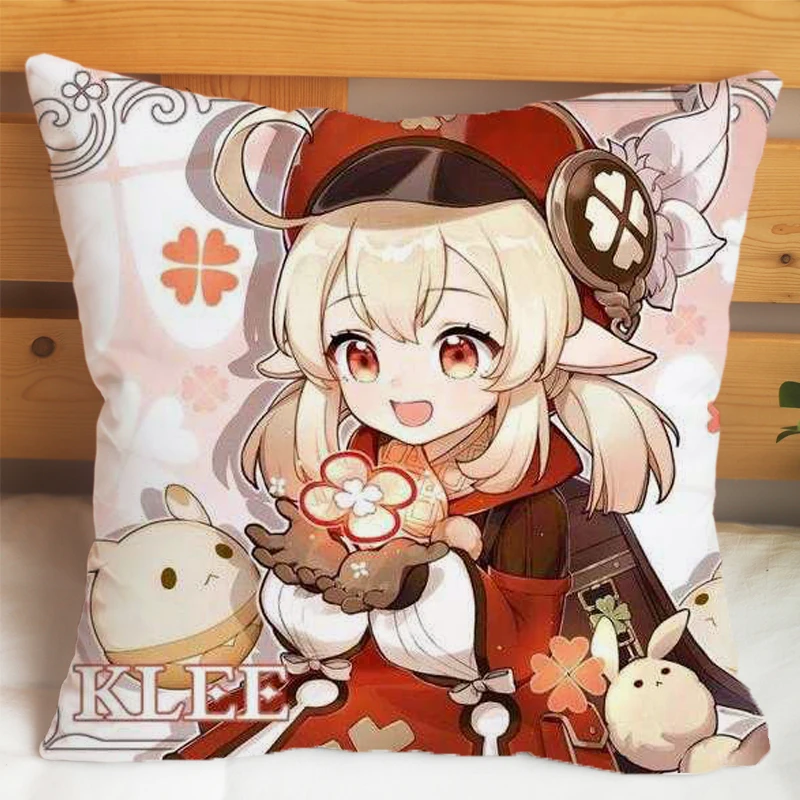 Game Genshin Impact Pillows Cases Pillowcase Klee Paimon Keqing Barbara Pillowcases Gifts Soft Pillow Inner Covers Two Sides