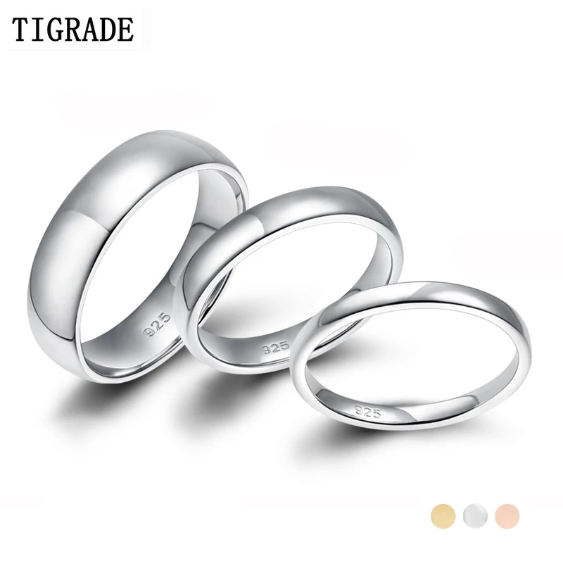 Tigrade 2/4/6mm Women Silver Ring High Polished Wedding Band 925 Sterling Silver Rings Simple Engagement Bague Female Jewelry bracelet for men