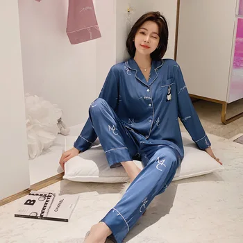 

2PCS Shirt&Pant Rayon Pajamas Set Print Cute Panda Pocket Pyjamas 2020 Spring Autumn New 2PCS Sleepwear Lounge Lady Sleep Suit