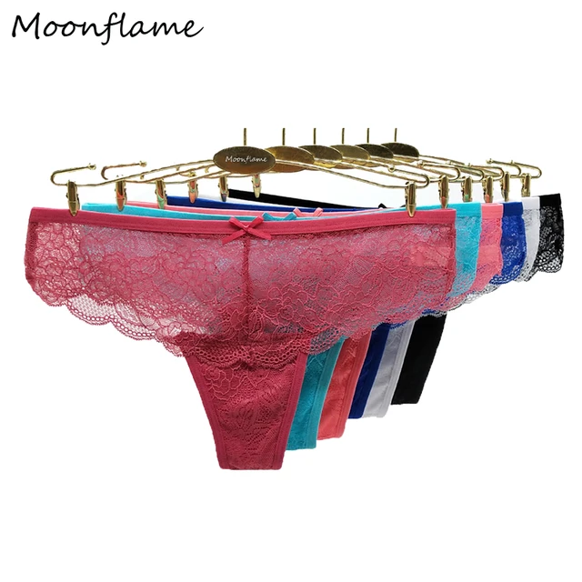 Moonflame 5 Pcs/Set Hot Sale G String Low Rise Lace Sexy Transparent  Women's Thong 87401