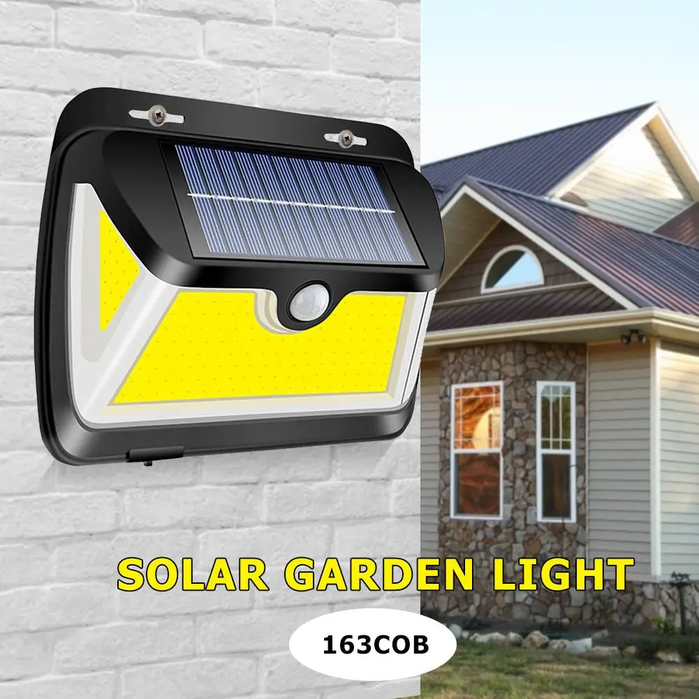 

163 LED Solar Power Wall Lamp High Quality Polycrystalline Silicon 3 Side Luminous Motion Sense Outdoor Garden Pathway Light