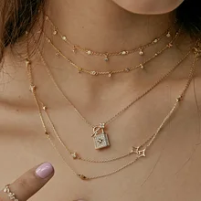 Классические Модные женские ювелирные изделия золотой и серебряный цвета микро проложить белый cz замок и ключ кулон ожерелье