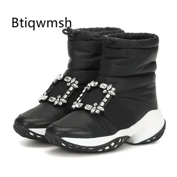 

2019 Rhinestone Snow Boots Women Round Toe Crystal Buckle Thick Bottom Platform Wedges Shoes Woman Winter Warm Ankle Boots