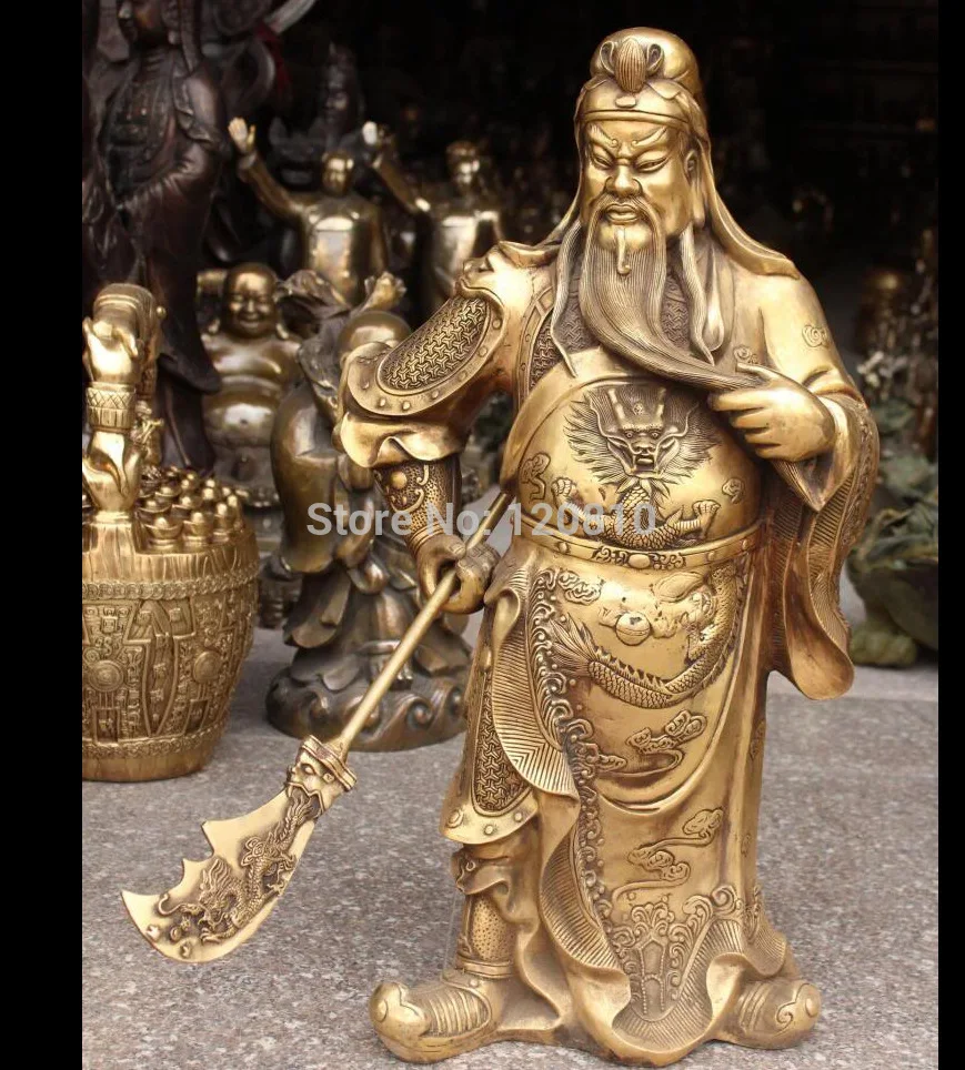 

25"Chinese Classical Bronze Copper Lucky Dragon GuanGong Guan Yu Warrior Statue