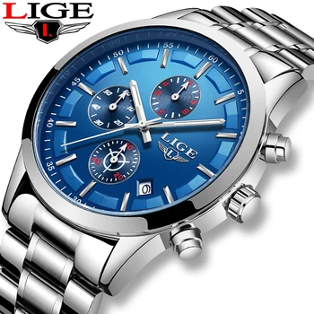 

LIGE Mens Watches Top Brand Luxury Men's Fashion Quartz Watch Men All Steel Sport Waterproof Clock Chronograph Relogio Masculino