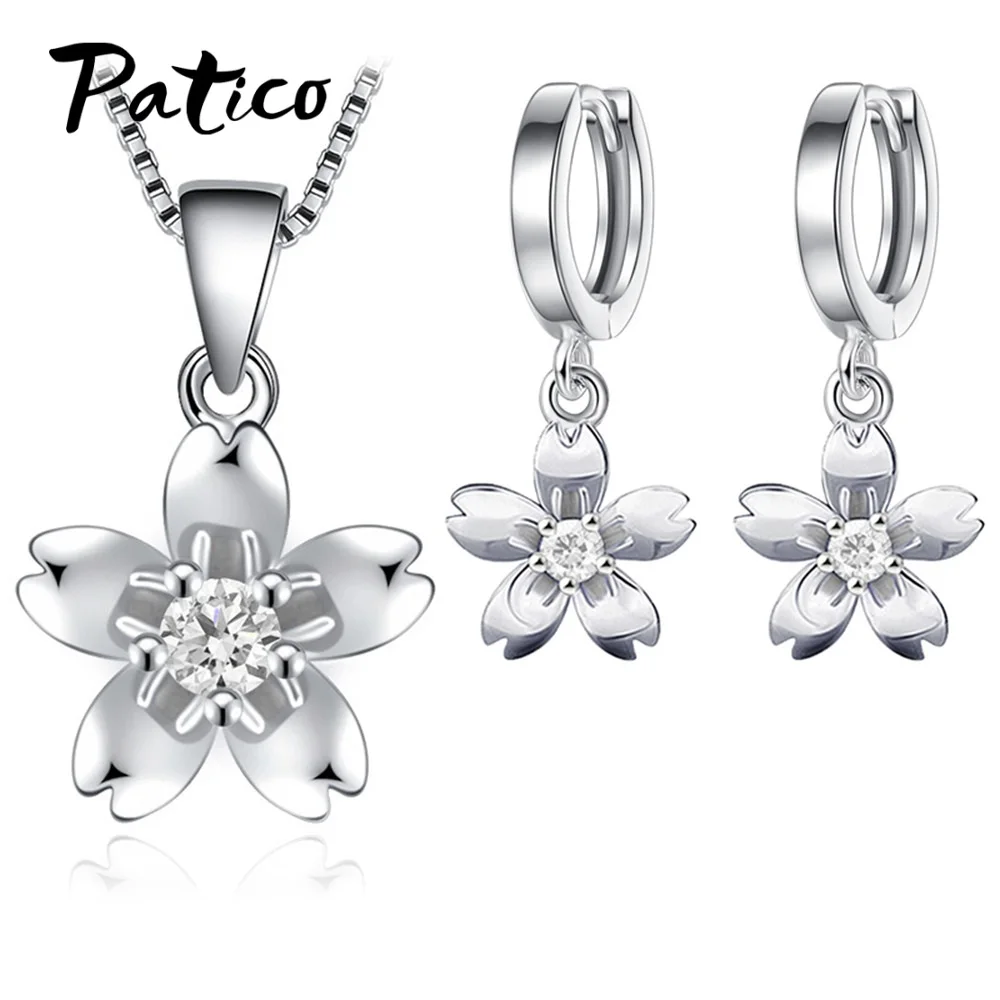 Роскошный бренд для женщин 925 наборы из стерлингового серебра цветок кулон ожерелья висячие серьги AAA кубический цирконий вечерние ювелирные изделия