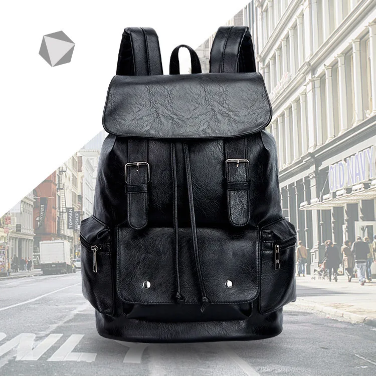 PU Travel Leisure Backpacks Vintage Men Leather Laptop Backpack Bag for Men Teenager Students Retro School Bags Casual Rucksacks (1)