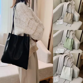 

2019 Tote Bag Women's Solid Color reusable shopping bag 2PC Fashion Shoulder Bag Handbag PU Simple Small Bag*