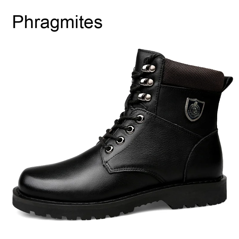 Phragmite/Модные Ботинки martin с заклепками; высококачественные мужские ботинки; Botas Mujer; теплые зимние мужские ботинки; ботильоны из натуральной кожи с мехом в стиле милитари
