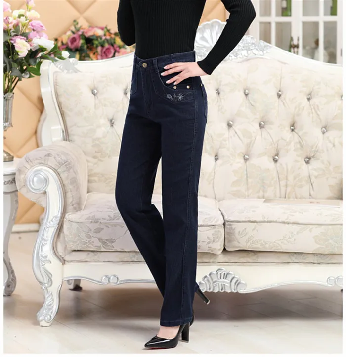 High Quality Women's Small Straight Jeans Girls High Waist Long Pants Pencil Trousers Women winter plus velvet warm jeans Q164