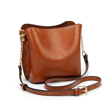

Retro Oil Leather Bucket Bags Women Large Capacity Chain Hand Bag Three-Layer Space Shoulder Messenger Bags Ladies Crossbody Bag