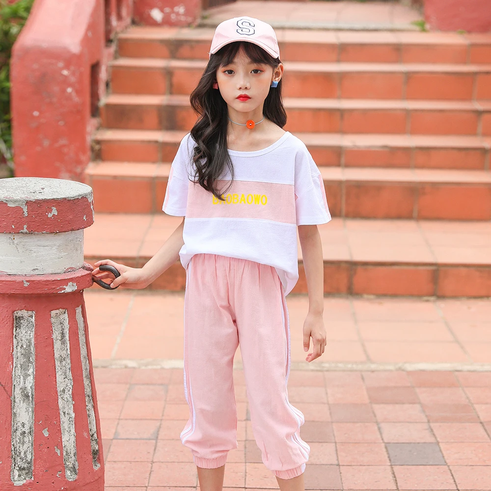 

2020 Summer New Arrival Girls Clothing Set Letter Printing Shirt and Pants Set for Girls Casual Baby Girls Two Piece Set, #9021
