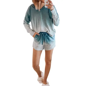 

Button Down Loose Comfortable Elastic Waist Tie Dye Long Sleeve Sleepwear Home Women Pajama Set Spring Summer Nightwear Casual