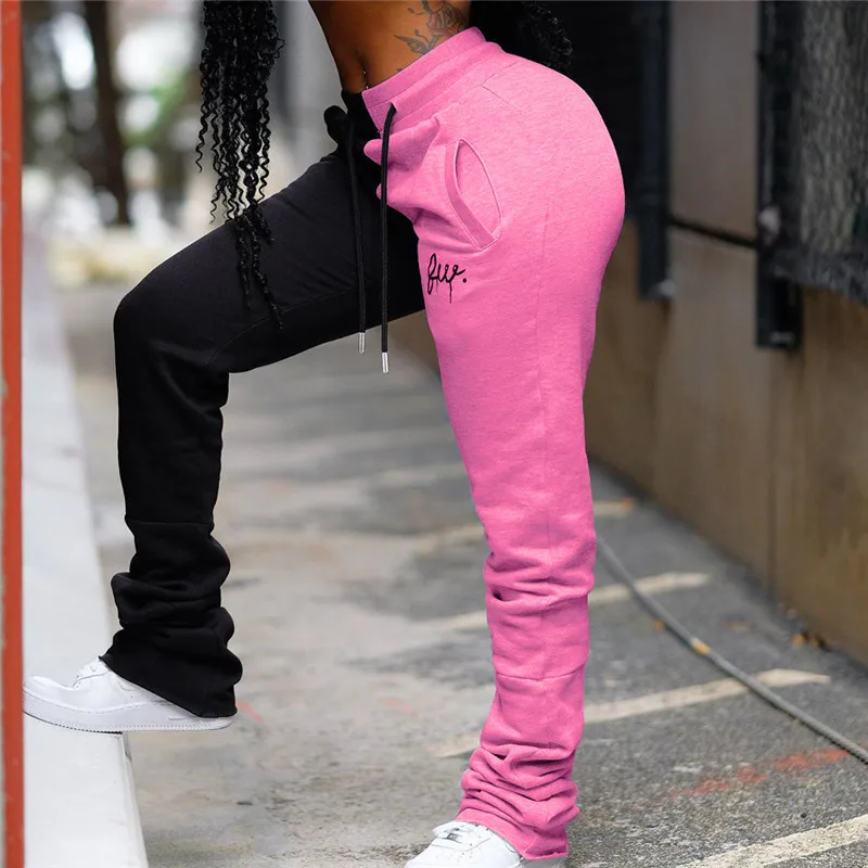 YinYang pantalones de chándal con dos colores de contraste para mujer, ropa  de calle apilada, con cordón, informal|Pantalones y pantalones capri| -  AliExpress