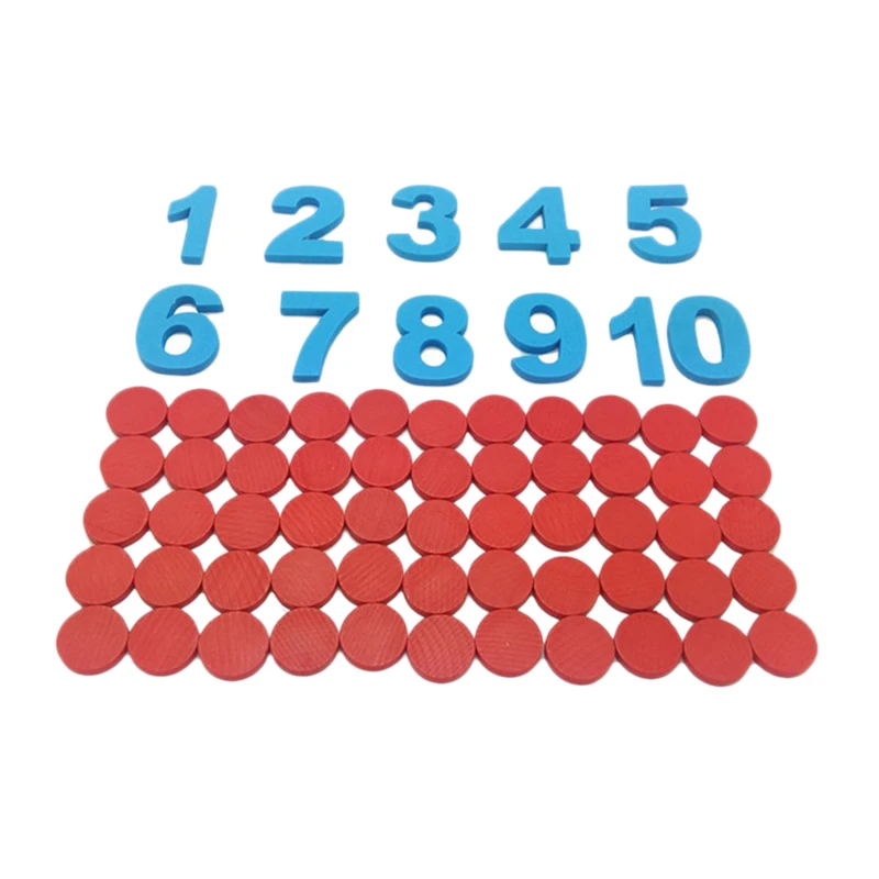 10Pcs Blue Digital+ 55Pcs Red Counter Baby Number Figure Stick Mathematics Wooden Educational Kids Toys For Children