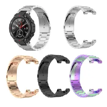 

Watch Accessories Three Beads Stainless Steel Watch Band for Xiaomi Huami Amazfit T-Rex A1918 Strap Metal Wristband Replacement