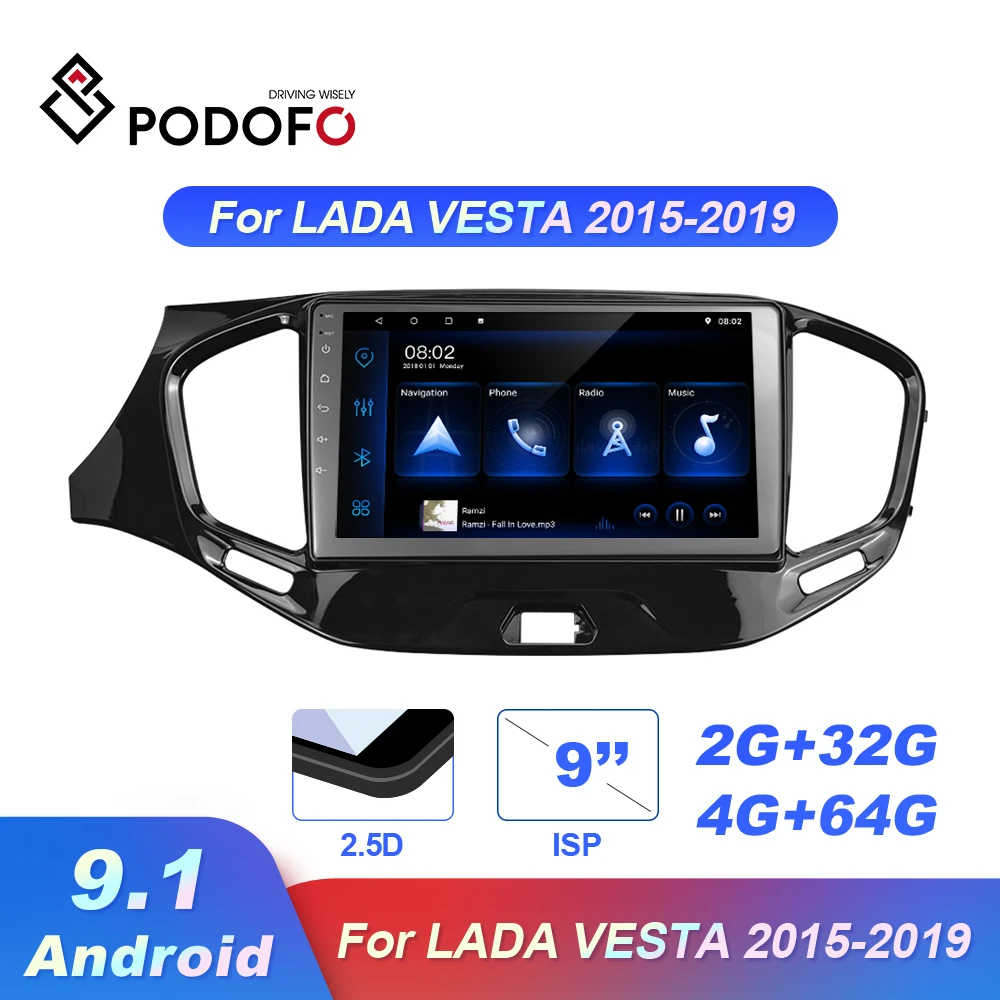 Автомагнитола Podofo 2 din для LADA Vesta Cross Sport 2015 2019 мультимедийный видеоплеер с GPS