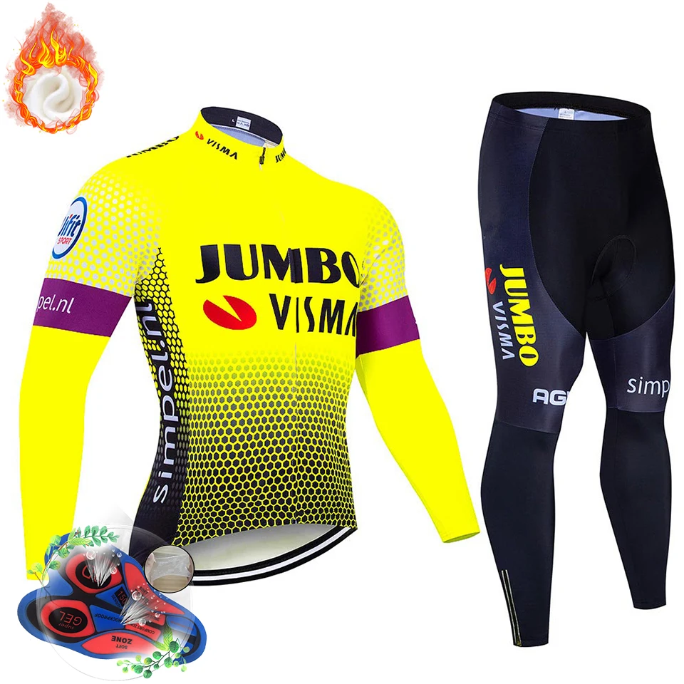 Pro Team Jumbo Велоспорт Джерси 9D Bib набор MTB Форма велосипед одежда мужская зимняя теплая флисовая велосипедная Одежда для велоспорта - Цвет: Белый