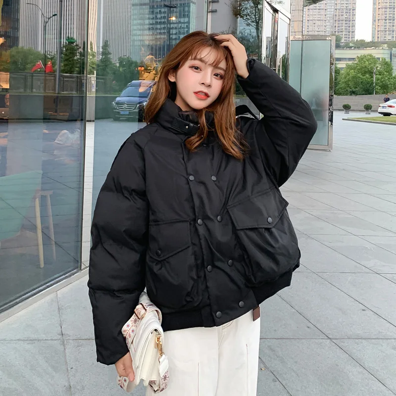 

2019 Winter New Style South Korea College Stand Collar Thick Students Korean-style Short Loose-Fit down Coat Cotton Overcoat Wom