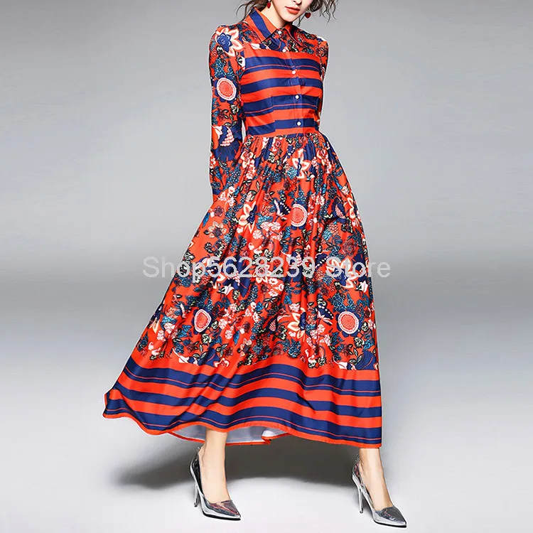 

Women's Wear Straight 2020 Slim Fit Slim Temperament Lapel Printing Long Money Dress