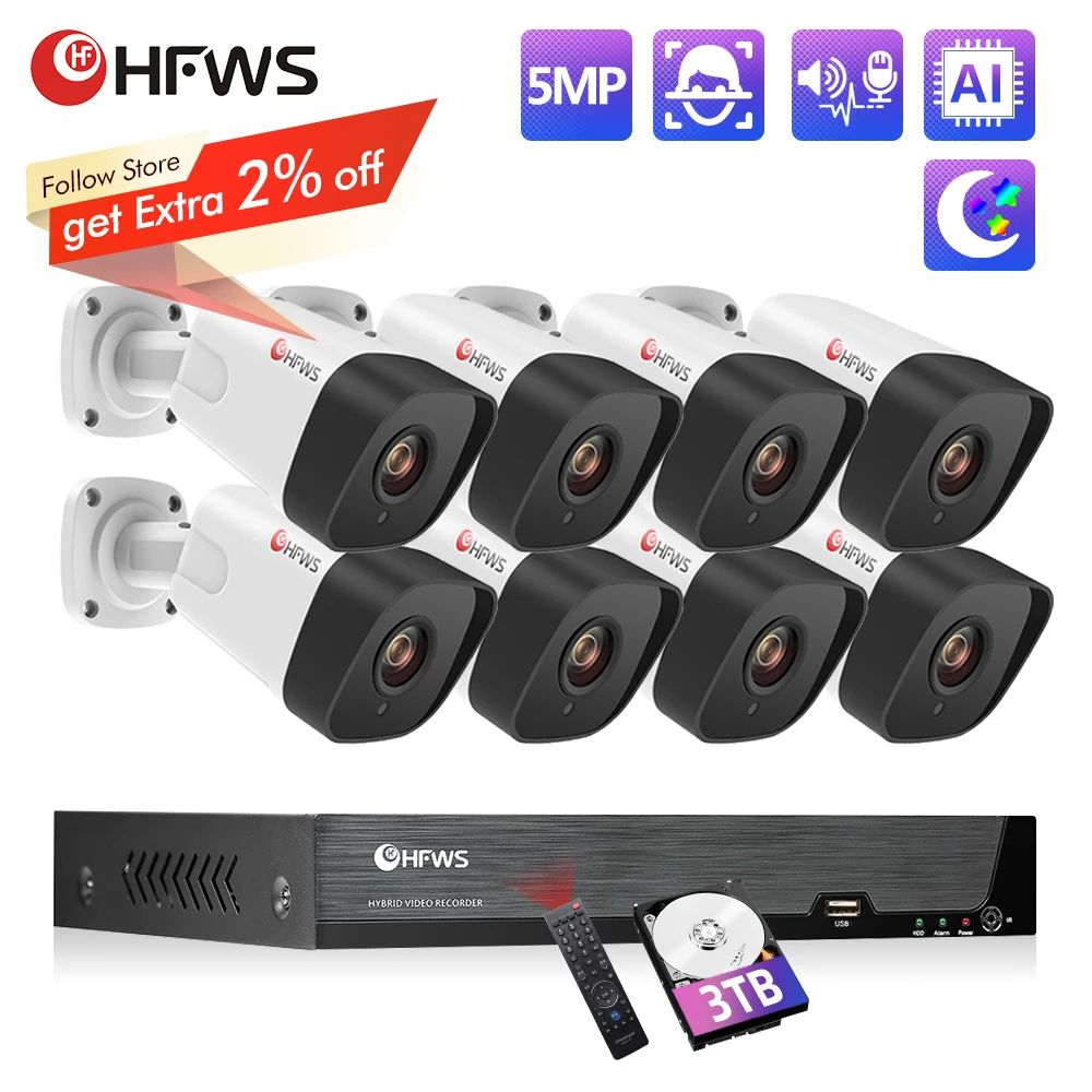 US $196.98 Hfwvision Surveillance Camera Video Cctv Kit 1080p Ip Camera Poe Security Camera System Wifi Cameras