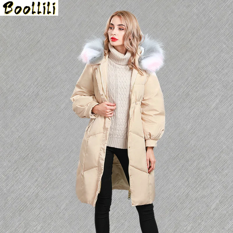 

Boollili Down Jacket Woman Hooded Racoon Fur Collar Jackets for Women Winter 2020 Long Coat Overcoat Chamarras De Mujer