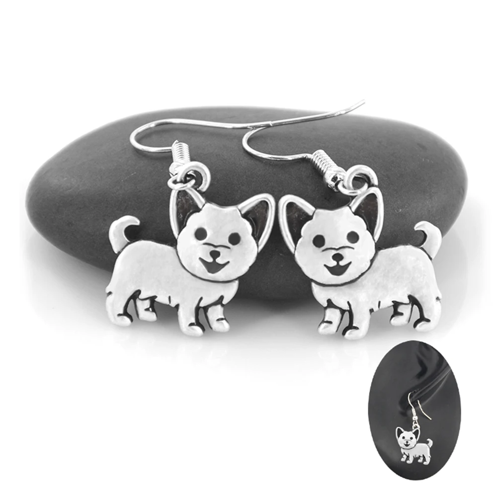 Йоркширские терьерские и австралийские висячие серьги с шелковистой собакой для