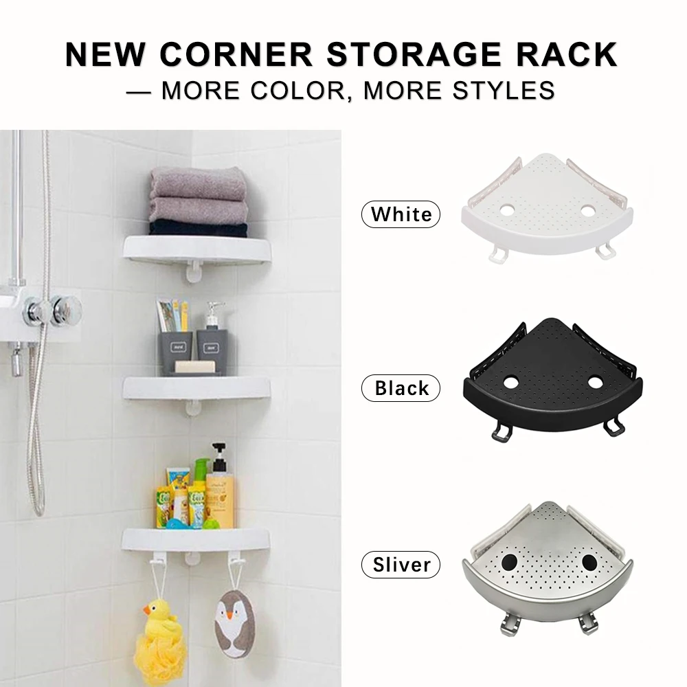 

Bathroom Shower Shelf Multifunctional Corner Storage Rack 2 Hooks for Towel hanging Shampoo Holder Suction