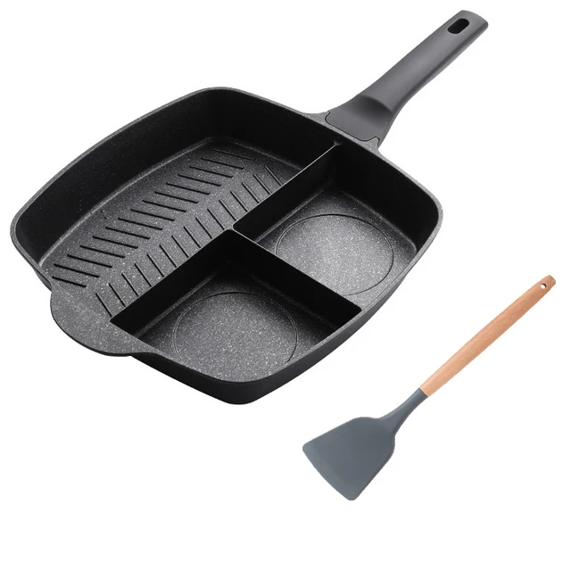 Healthy 3 in 1 Divider Non-Stick Frying Pan Set Breakfast Grill Wok Cooking Pot 