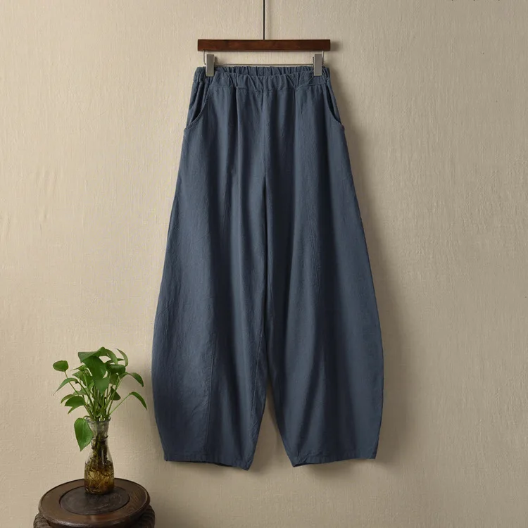 NINI WONDERLAND cotton and linen womens new product National style scrub beautiful womens trousers lantern pants
