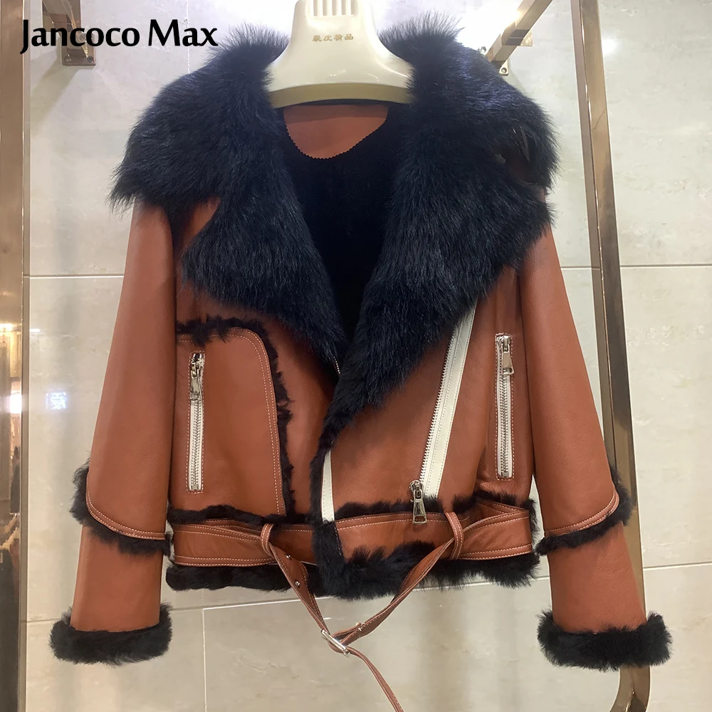 Double Face Jackets Women Real Leather Lamb Fur Genuine Sheepskin Leather Coats Fashion Styles S7944