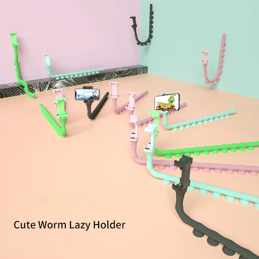 Flexible Lazy Worm Phone Stand Holder Non-Slip Silicone Suction Cup Cellphone Rack Holders Organizer Blacket For Kitchen Outdoor | Дом и сад