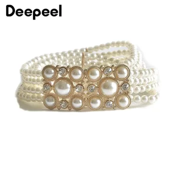 

Deepeel 1pc3.2*72cm Women Rhinestone Pearl Wide Cummerbunds Elastics Sweet Dress Girdle Decorations Female Clothing Accesoories