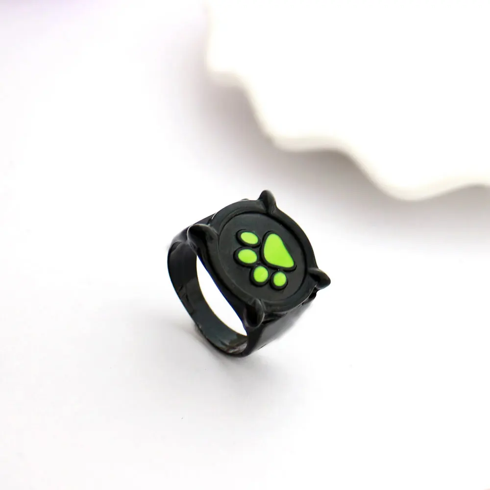 Anime Black Cat Rings Girl Boy Green Print Enamel Cat Paw Finger Ring Cosplay Jewelry Party Kids Men Women Ring Birthday Christm