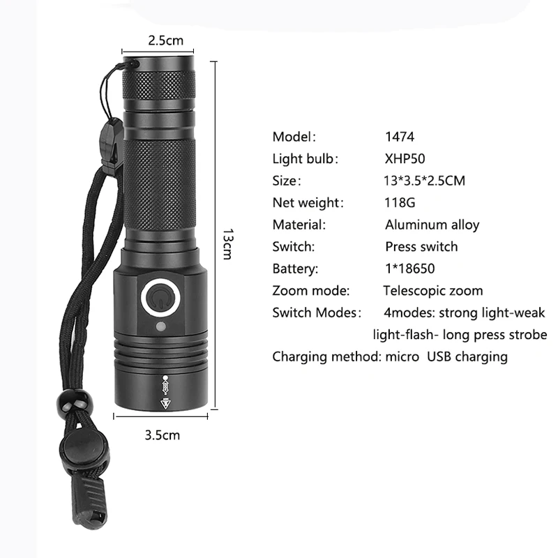 Наибольшая мощность светодиодный светильник-вспышка ультра яркий xhp50.2 светодиодный фонарь USB Перезаряжаемый светильник-вспышка масштабируемый светодиодный светильник-вспышка с батареей 18650