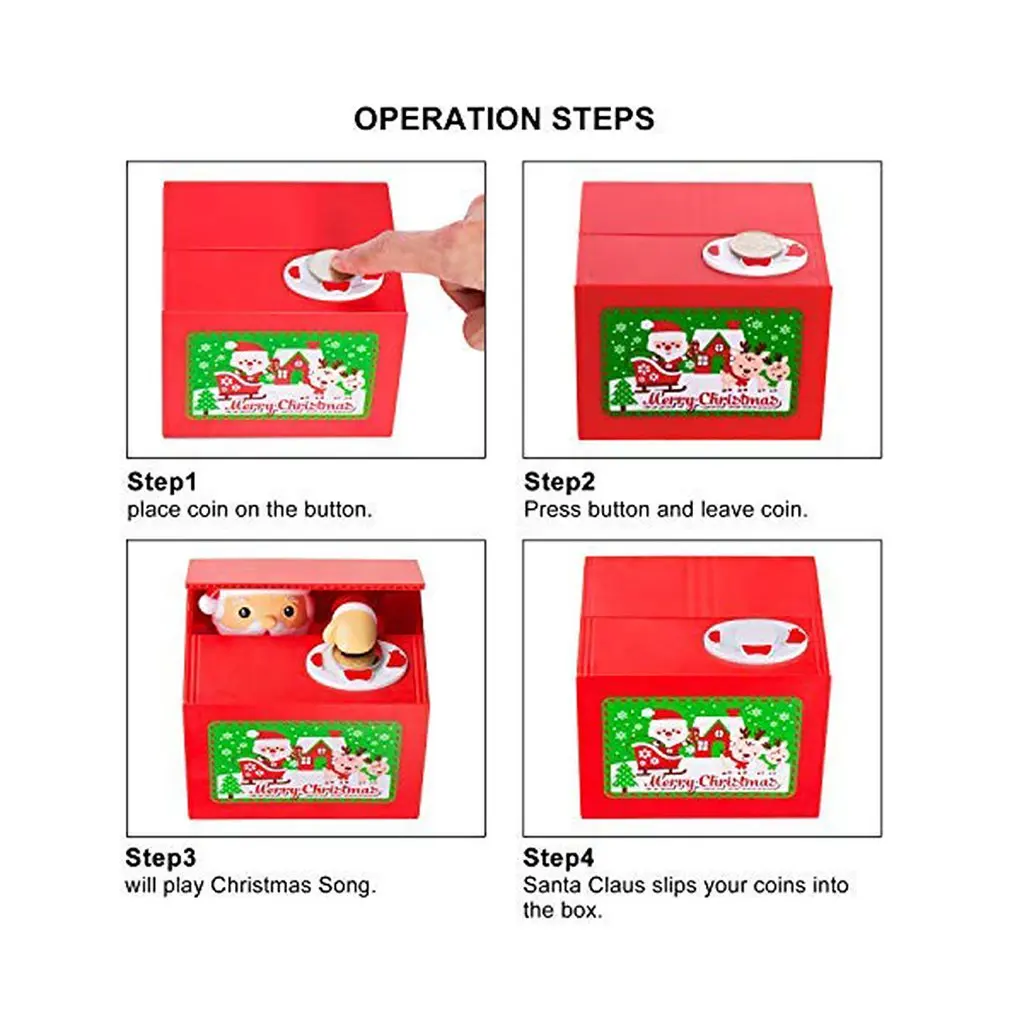 Christmas Coin Bank Stealing Money Cute Santa Claus Penny Piggy Bank Automatic Coin Grabing Eating Money Saving Box