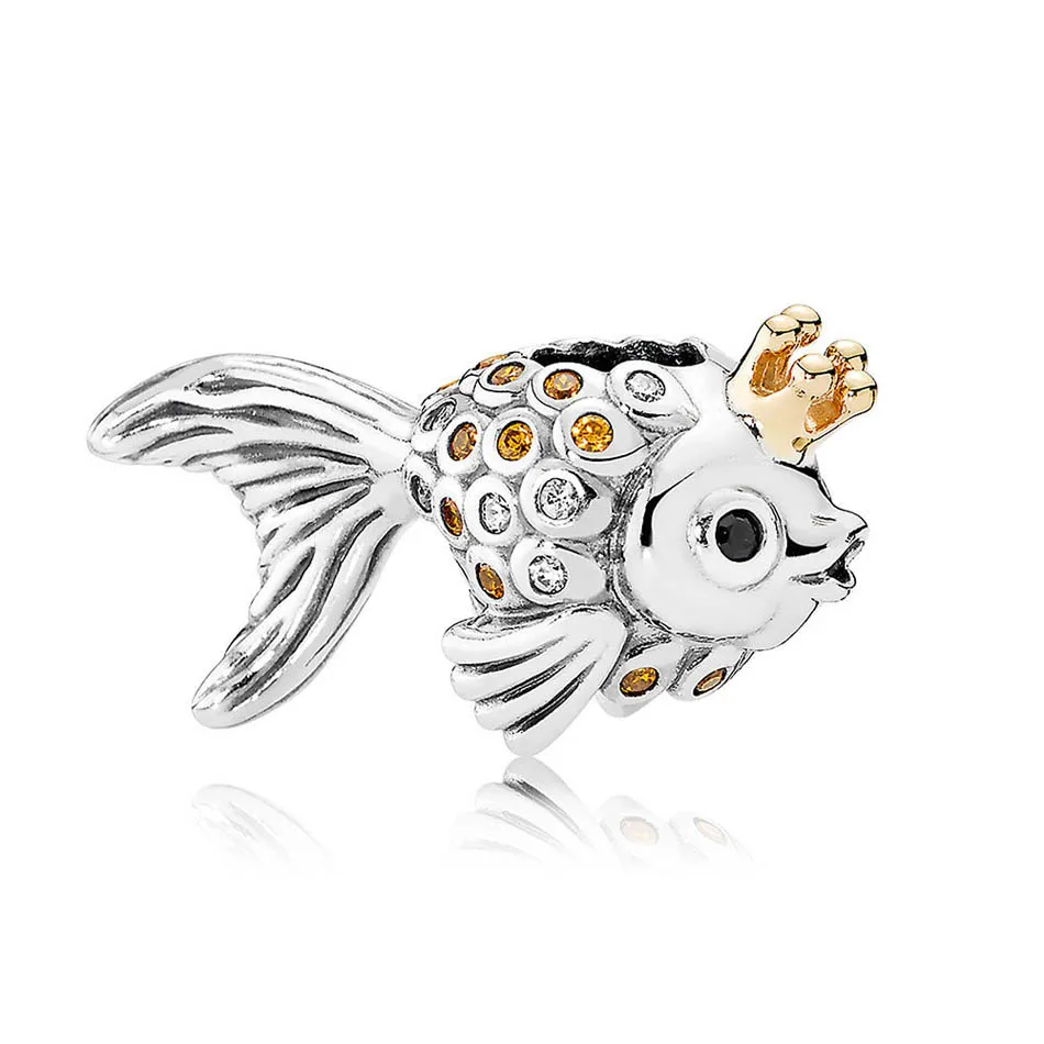 

S925 Sterling Silver Pendant fit Lady Bracelet Bangle Fairytale Fish Charm Enamel DIY Jewelry