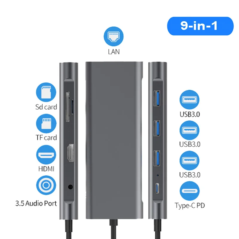 Usb-хаб Мульти USB 3,0 HDMI адаптер док-станция для MacBook Pro Аксессуары USB-C Тип C 3,1 разветвитель 3 Порты и разъёмы USB C концентратор USB - Цвет: 9-in-1
