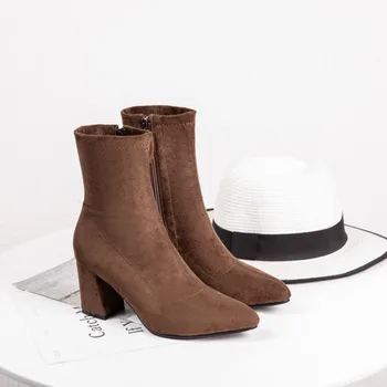 

Big Size 9 10 11 12 boots women shoes ankle boots for women ladies boots Side zipper snap cloth square heel tip