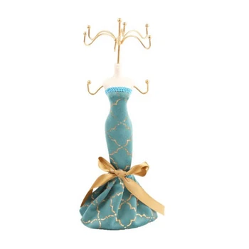 

Jewelry Holder Dress Shape Exquisite Gilding Peacock Blue Display Rack Stand Jewelry Organizer For Women Girls