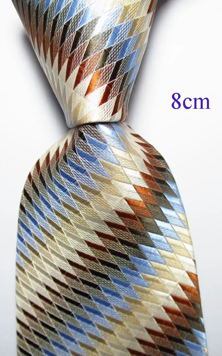 1 as picture New Fashion Geometric Tie Men's 8cm Silk Necktie Set White Gold Blue JACQUARD WOVEN Silk Men's Tie Necktie - Цвет: 1 as picture