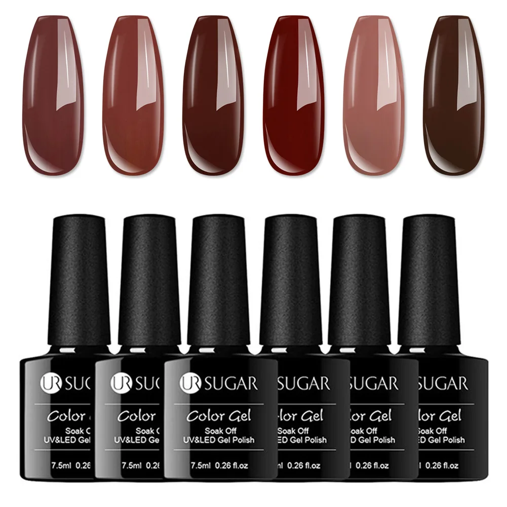 Ur Sugar 8 шт. чистый цветной гель для ногтей Набор лаков Vernis Полупостоянный гель лак замачиваемый УФ гель лак 7,5 мл стойкий - Цвет: 6Pcs Coffee Series